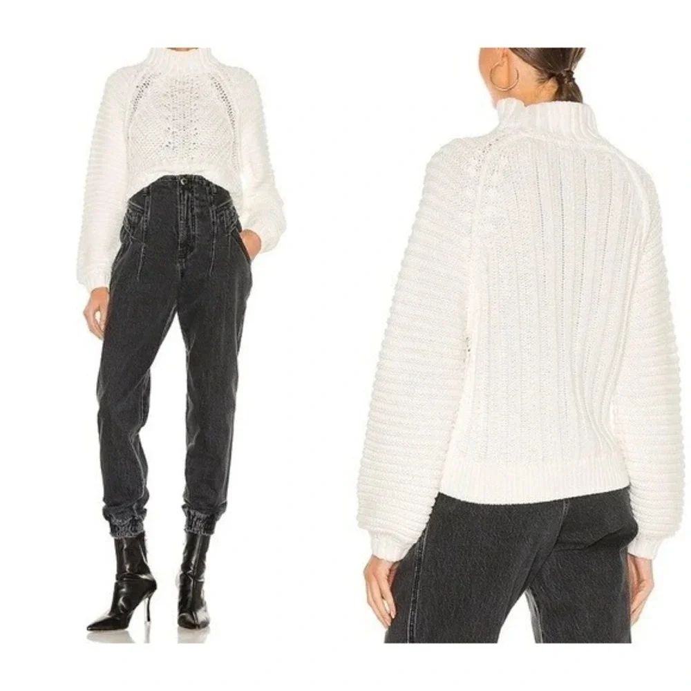 Free People Pullover Sweater Size Medium Slouchy Chunky Knit Hi Low Quiet Luxury